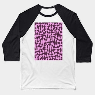 Dark Purple and Pink Distorted Warped Checkerboard Pattern IV Baseball T-Shirt